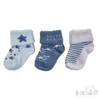 S506-B: Blue 3 Pack Turnover Socks (0-12 Months)